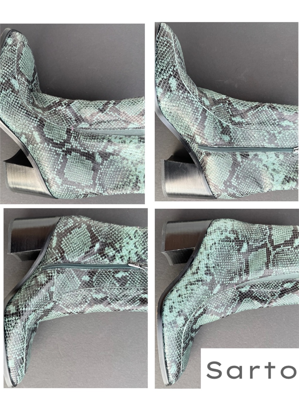 Franco Sarto Turquoise Green Snakeskin-Print Ankle Booties - Picture 3 of 9